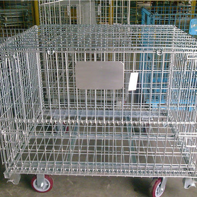 Steel Folding Stackable Pallet Cages , Wire Container Storage Cages