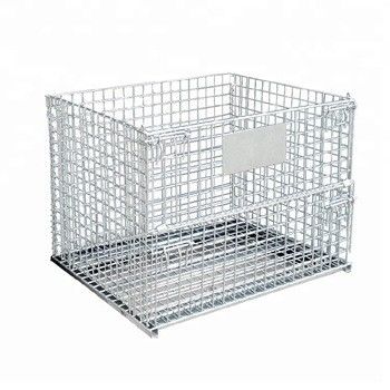 Stacking Wire Mesh Basket , Wire Mesh Pallet Cages Folding Stainless Steel