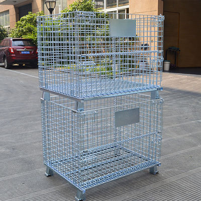 Steel Folding Stackable Pallet Cages , Wire Container Storage Cages